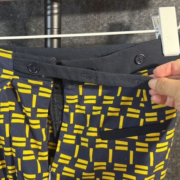 ZARA Navy Blue with Yellow contrasting print crop trousers pants XS - Picture 10 of 12